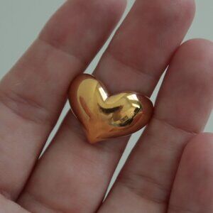 Sculpted Gold Tone Chunky Puffy Heart Statement Cocktail Ring | 7.5